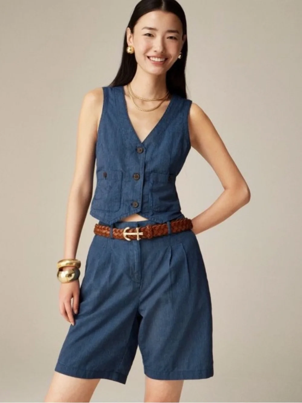 NWT JCrew Patch Pocket Vest Indigo Railroad Stripe Size 2 Navy Ivory $118 CA554